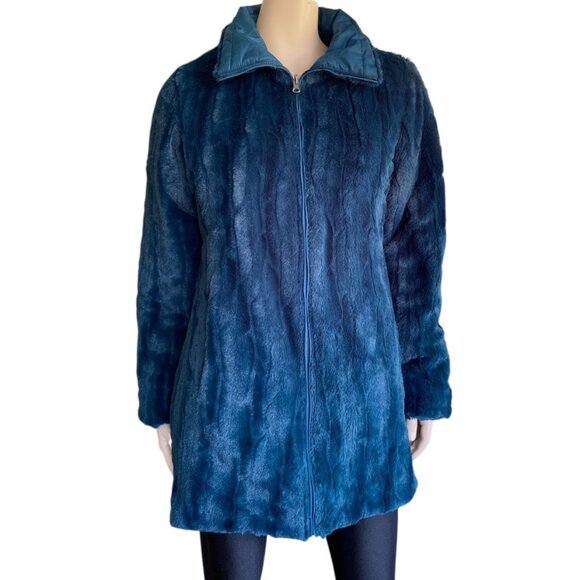Deep Teal Green Reversable Faux Fur Teddy Jacket Sz M/8 - Picture 2 of 10